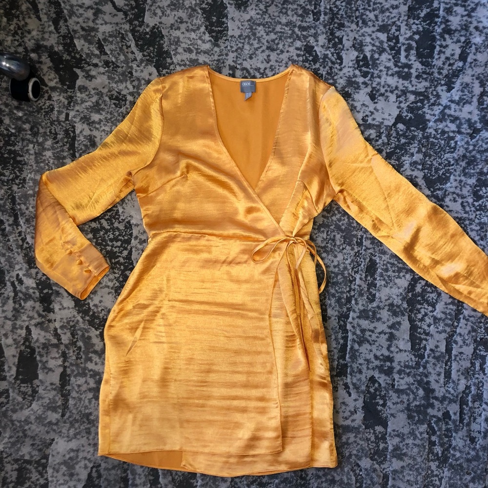 silk orange wrap dress